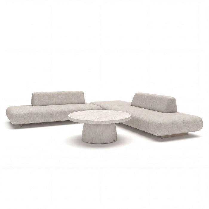 Outdoor Fabric Cannes Medium Corner Sofa Set with Round Marble Effect Coffee Table - Pebble