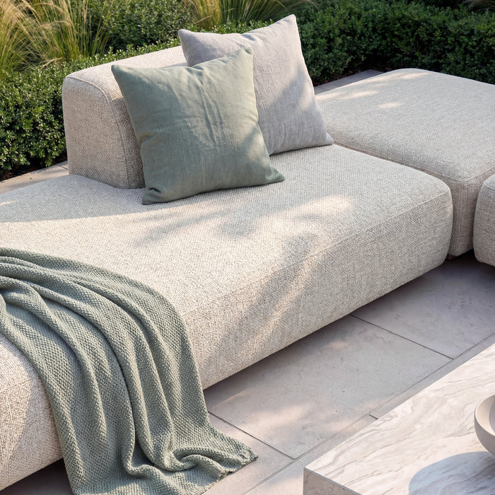 Outdoor Fabric Cannes Small Corner Sofa Set with Round Marble Effect Coffee Table - Pebble