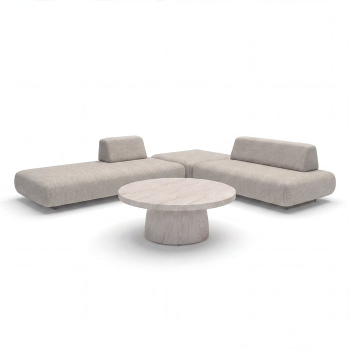 Outdoor Fabric Cannes Small Corner Sofa Set with Round Marble Effect Coffee Table - Pebble