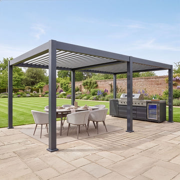 Eden 8m x 3m Aluminium Metal Outdoor Garden Pergola with LED Lights & Motorised Roof (Customise with Blinds or Louvres)