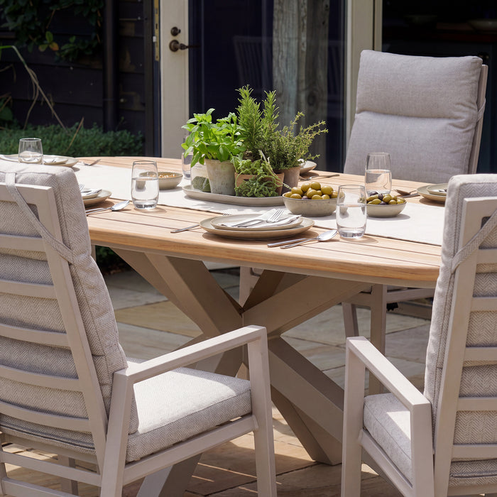 Sicily Teak 6 Seat Dining Set with Valencia Reclining Dining Chairs - Latte