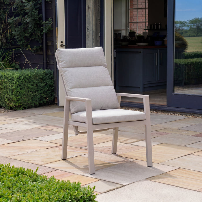 Sicily Teak 6 Seat Dining Set with Valencia Reclining Dining Chairs - Latte