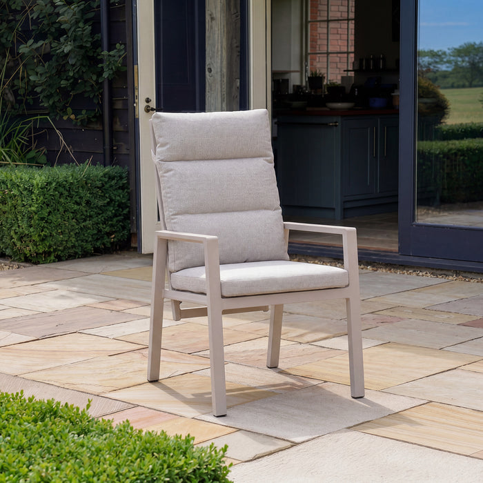 Sicily Teak 6 Seat Dining Set with Valencia Reclining Dining Chairs - Latte