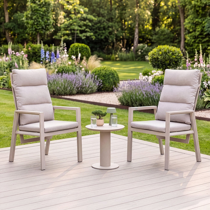 Valencia Reclining Aluminium Lounge Set with Round Side Table - Latte