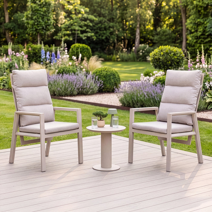 Valencia Reclining Aluminium Lounge Set with Round Side Table - Latte