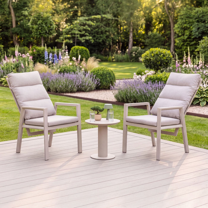 Valencia Reclining Aluminium Lounge Set with Round Side Table - Latte