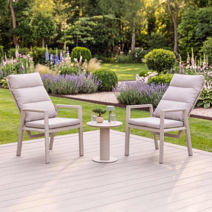 Valencia Reclining Aluminium Lounge Set with Round Side Table - Latte