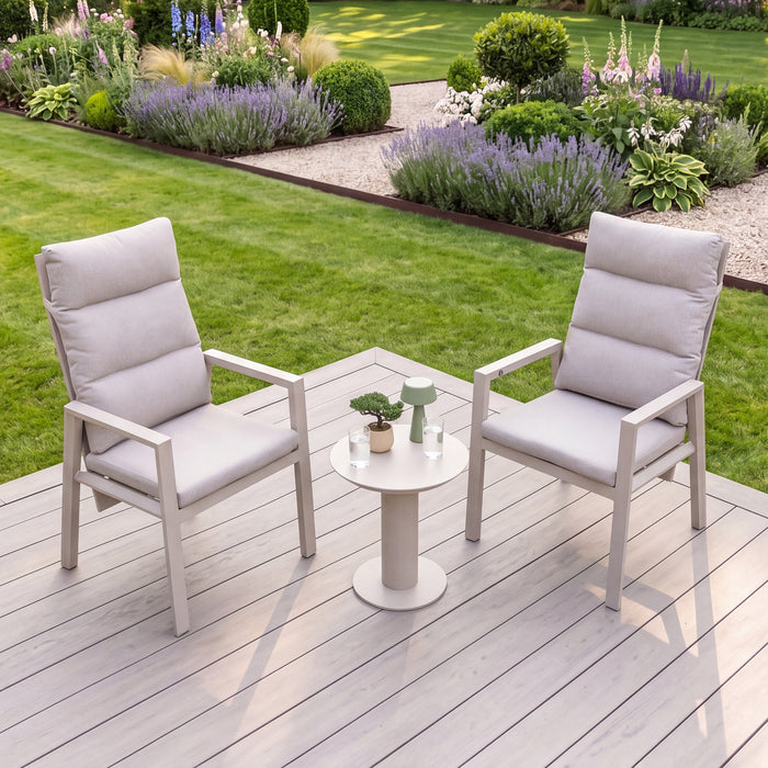 Valencia Reclining Aluminium Lounge Set with Round Side Table - Latte