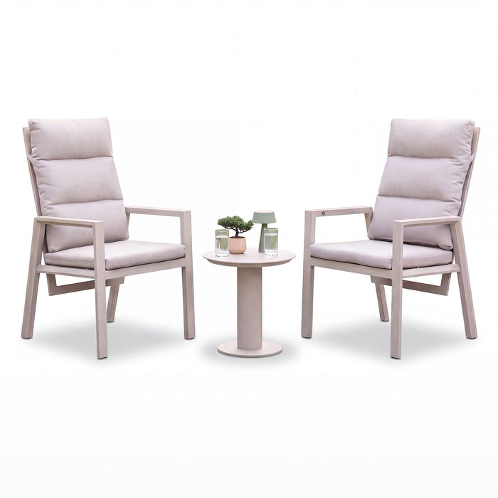Valencia Reclining Aluminium Lounge Set with Round Side Table - Latte