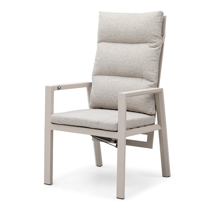 Valencia Reclining Aluminium Lounge Set with Round Side Table - Latte