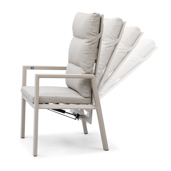Valencia Reclining Aluminium Lounge Set with Round Side Table - Latte