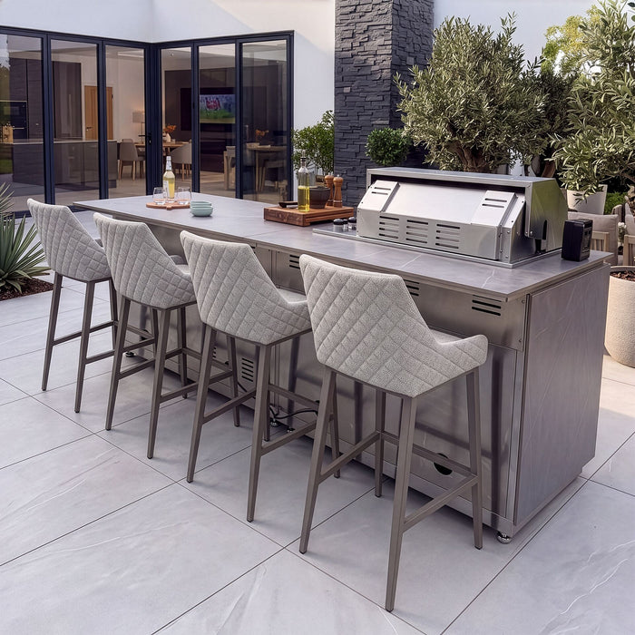 Outdoor Kitchen Island & Bar with 4 Burner Gas Grill Fridge & Storage Units - Grey