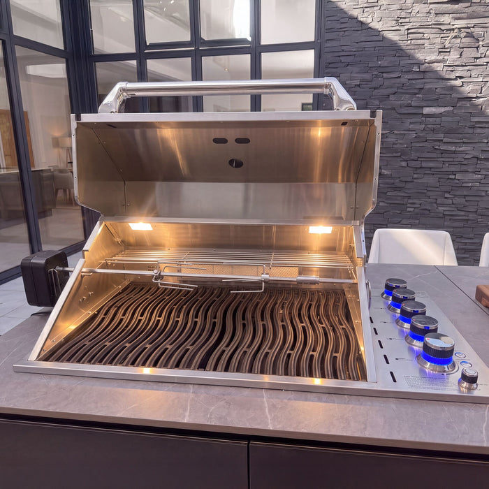 Outdoor Kitchen Island & Bar with 4 Burner Gas Grill Fridge & Storage Units - Grey