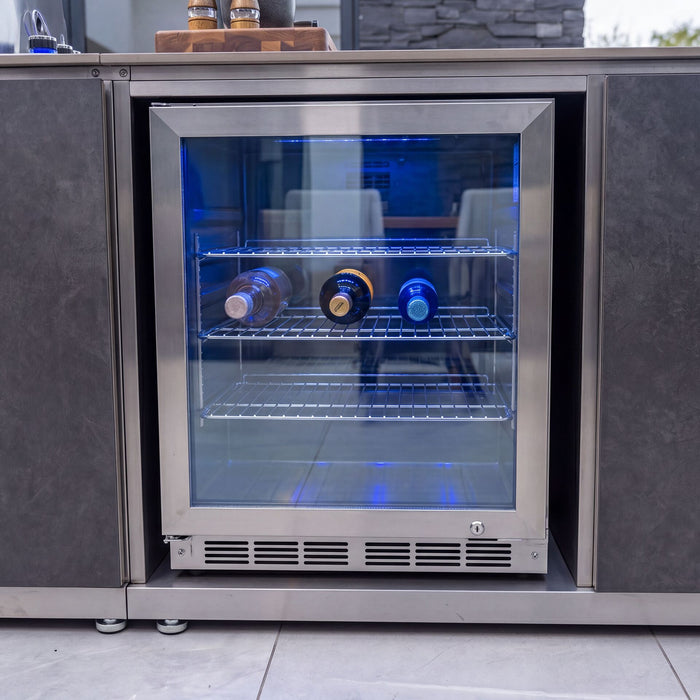 Outdoor Kitchen Island & Bar with 4 Burner Gas Grill Fridge & Storage Units - Grey