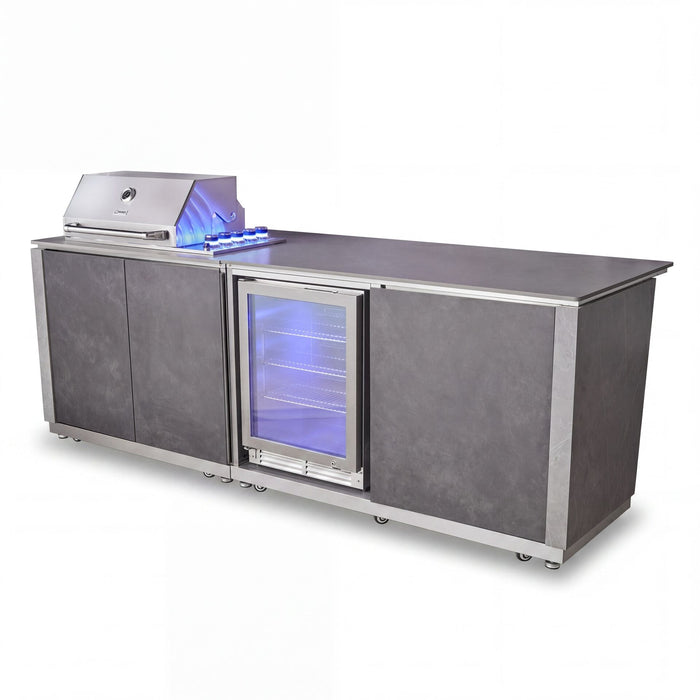 Outdoor Kitchen Island & Bar with 4 Burner Gas Grill Fridge & Storage Units - Grey