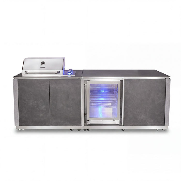 Outdoor Kitchen Island & Bar with 4 Burner Gas Grill Fridge & Storage Units - Grey