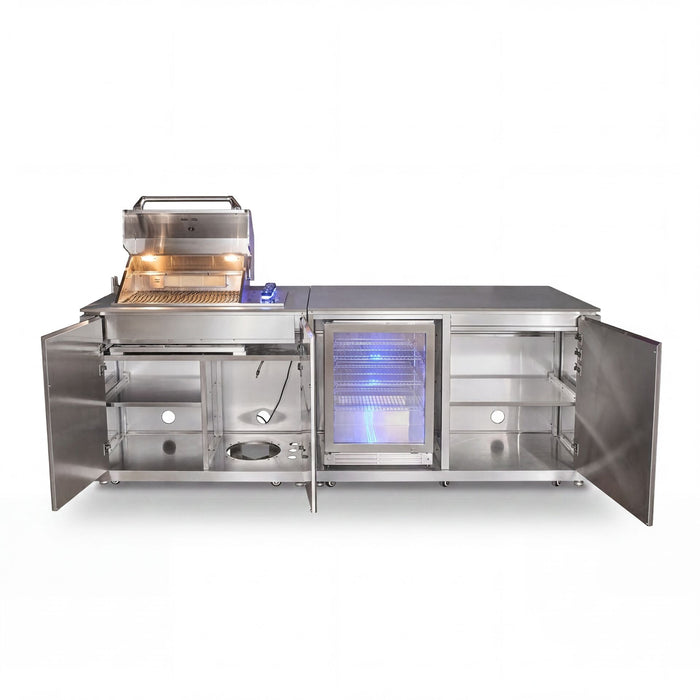 Outdoor Kitchen Island & Bar with 4 Burner Gas Grill Fridge & Storage Units - Grey