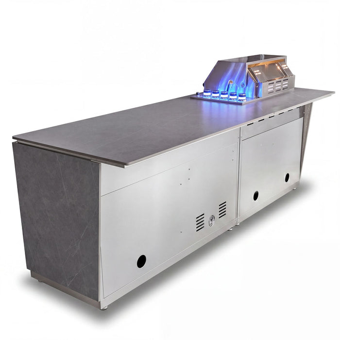 Outdoor Kitchen Island & Bar with 4 Burner Gas Grill Fridge & Storage Units - Grey