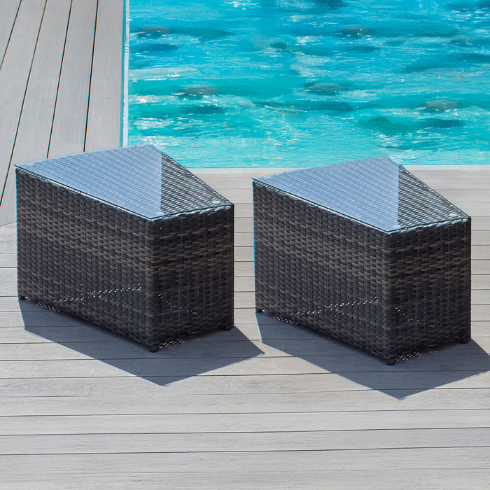 Pair of Rattan Side Tables - Brown