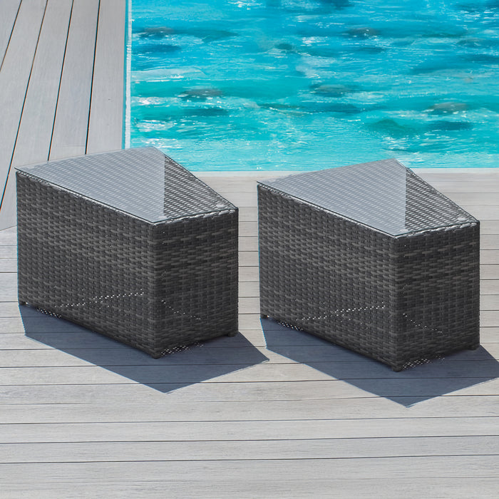 Pair of Rattan Side Tables - Grey