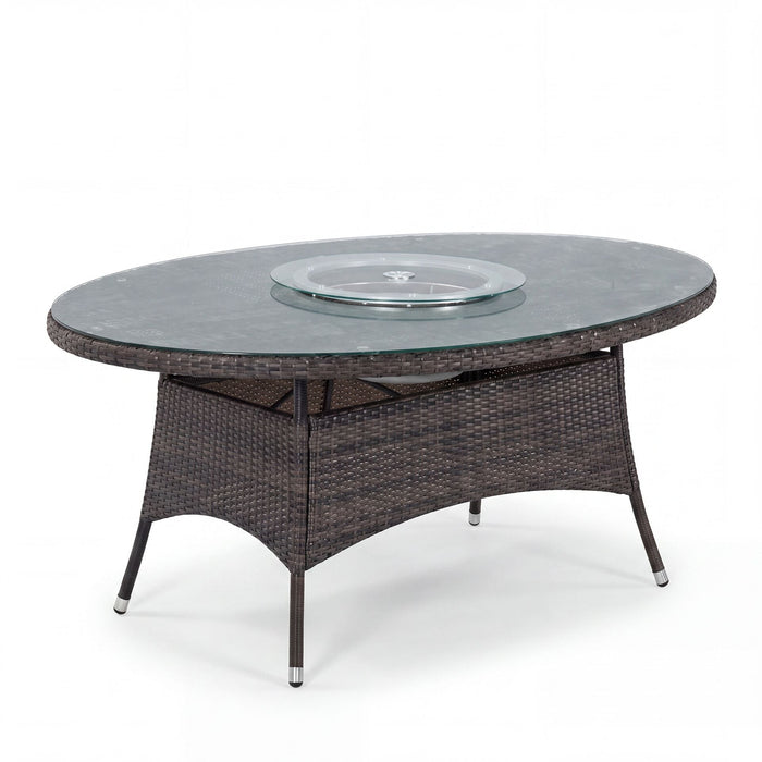 LA 6 Seat Oval Rattan Replacement Garden Dining Table - Brown