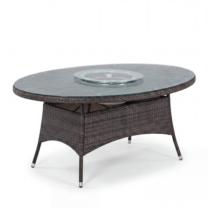 LA 6 Seat Oval Rattan Replacement Garden Dining Table - Brown