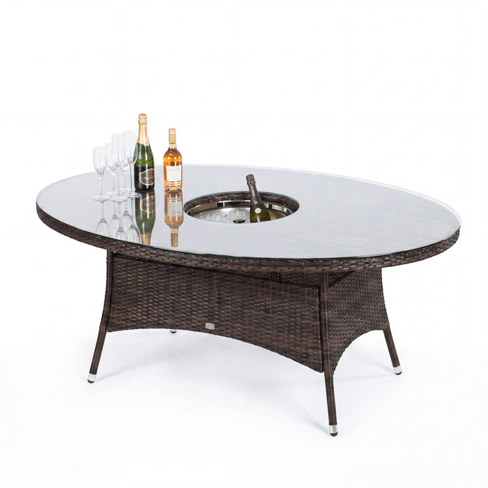 LA 6 Seat Oval Rattan Replacement Garden Dining Table - Brown