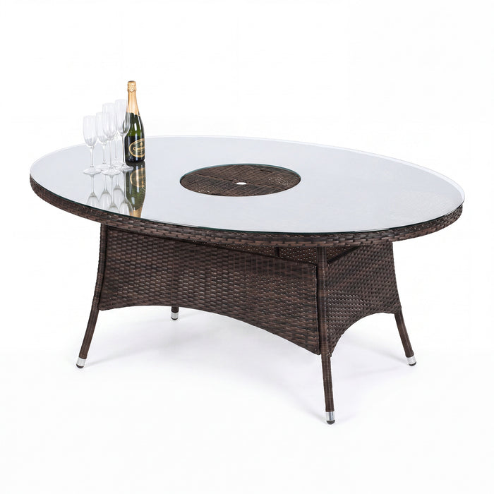 LA 6 Seat Oval Rattan Replacement Garden Dining Table - Brown