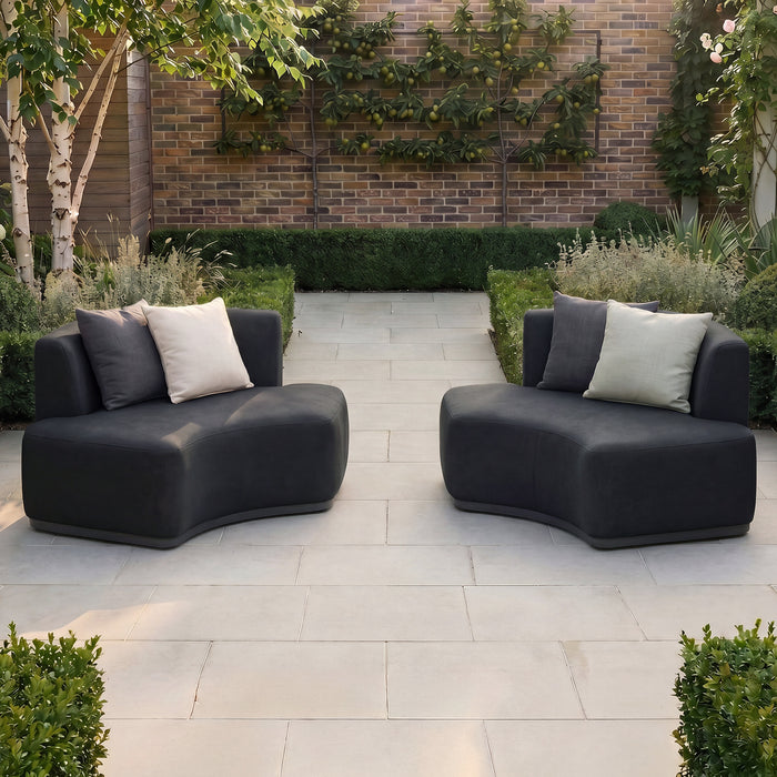 Snug Outdoor Fabric Pair of Curved Sofa Chairs - Charcoal