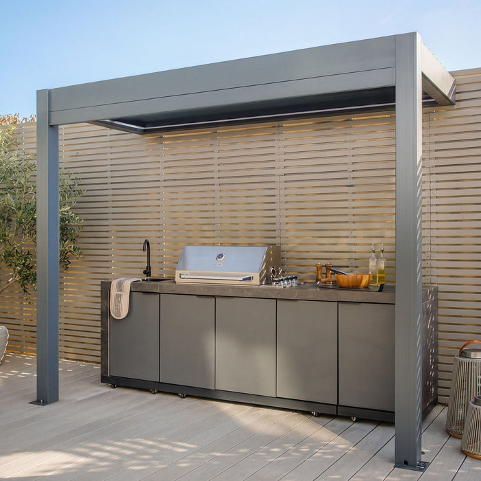 Eden Aluminium Lean To BBQ Shelter 3m x 1.4m Pergola (Frame Only) - Grey