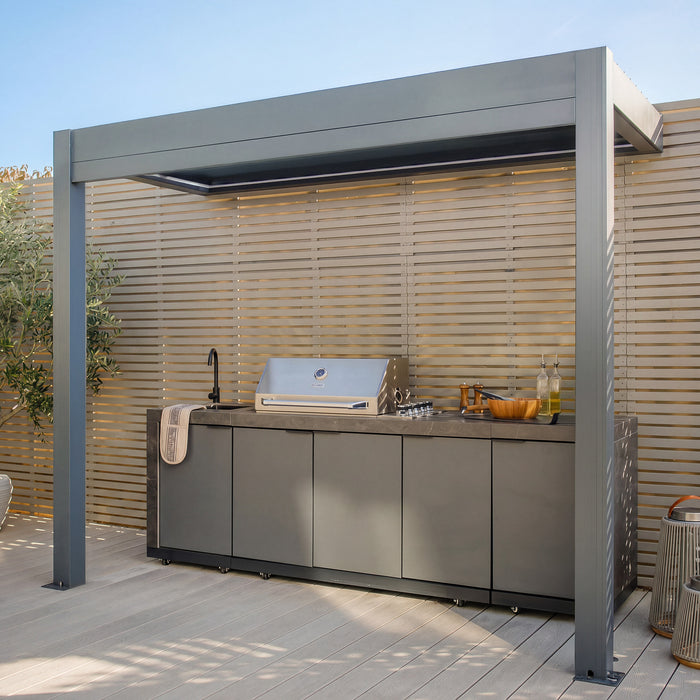 Eden Aluminium Lean To BBQ Shelter 3m x 1.4m Pergola (Frame Only) - Grey