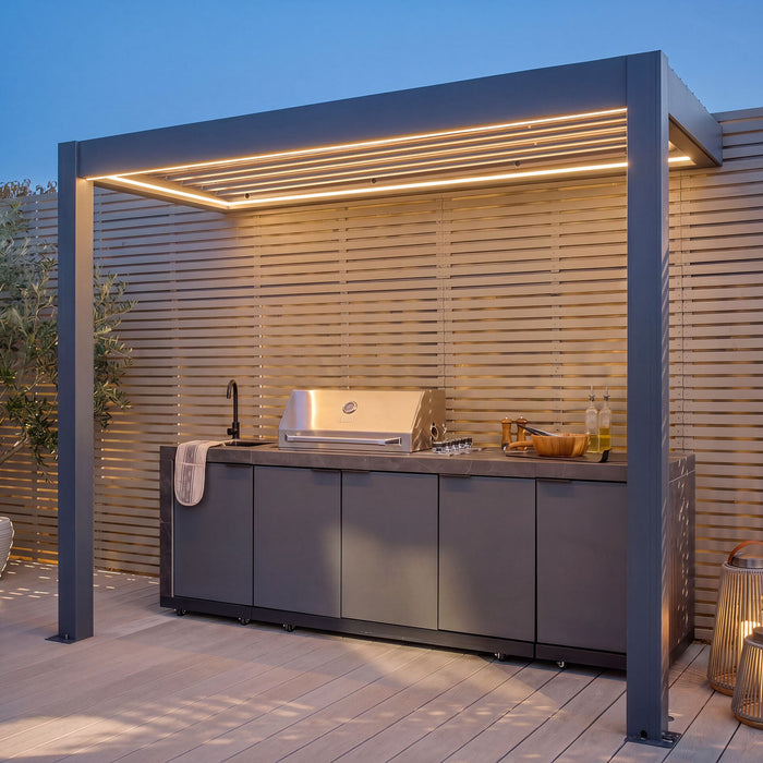 Eden Aluminium Lean To BBQ Shelter 3mx14m Pergola Frame Only - Grey