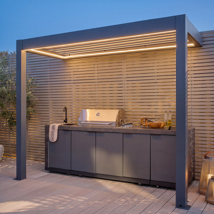 Eden Aluminium Lean To BBQ Shelter 3m x 1.4m Pergola (Frame Only) - Grey