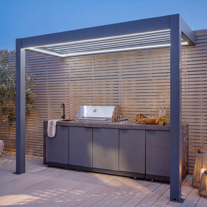 Eden Aluminium Lean To BBQ Shelter 3mx14m Pergola Frame Only - Grey