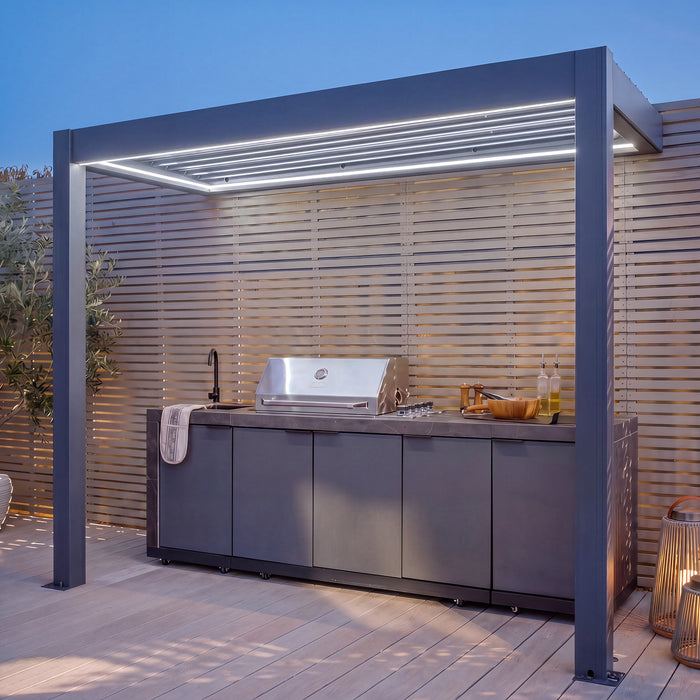 Eden Aluminium Lean To BBQ Shelter 3m x 1.4m Pergola (Frame Only) - Grey