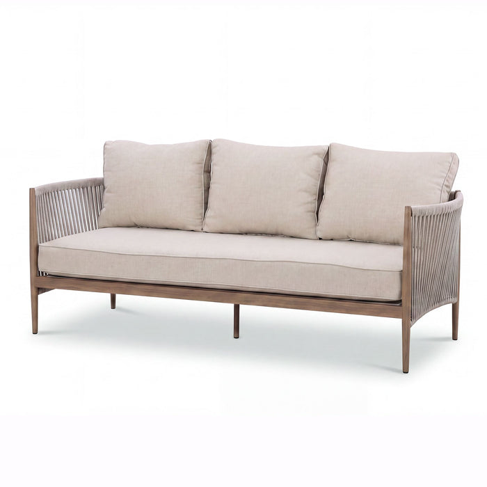Havana Rope Weave 3 Seat Sofa Dining Set with Rising Table & Footstools - Ceramic Glass