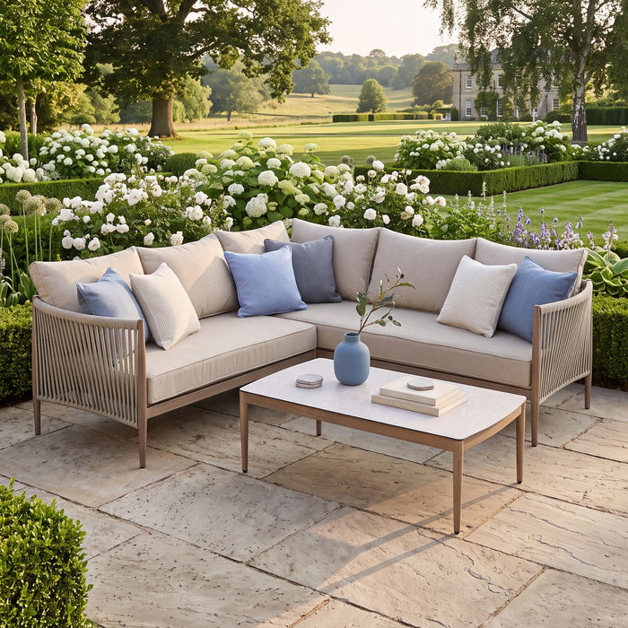 Havana Rope Weave Small Corner Sofa Set with Rectangular Coffee Table - Ceramic Glass