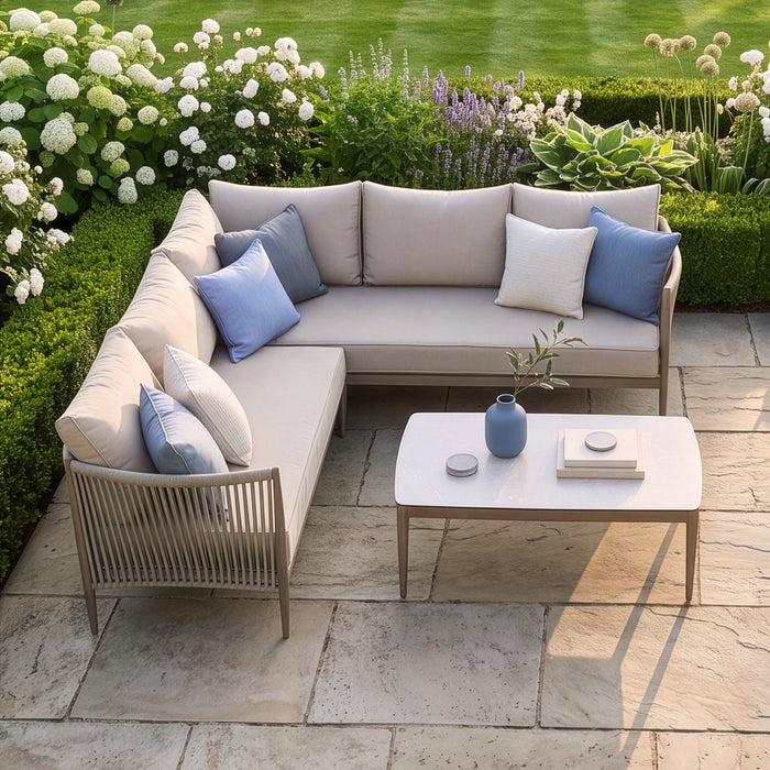 Havana Rope Weave Small Corner Sofa Set with Rectangular Coffee Table - Ceramic Glass
