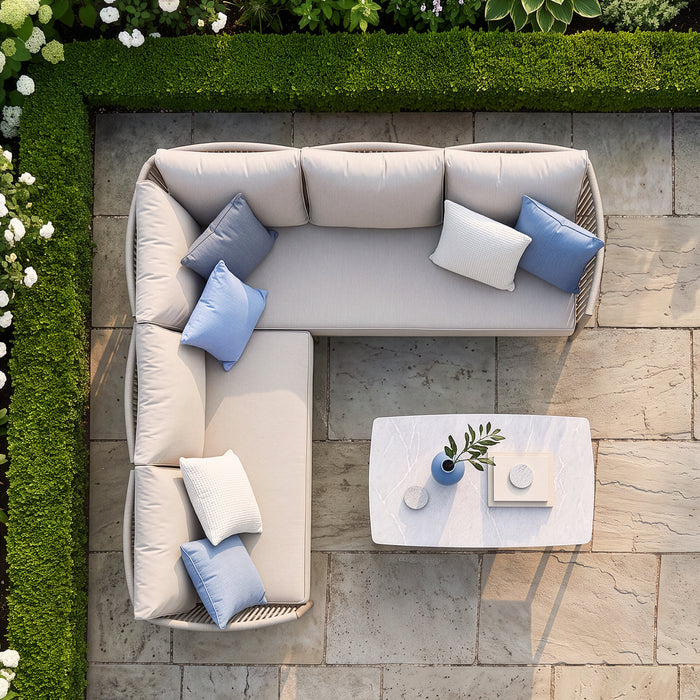 Havana Rope Weave Small Corner Sofa Set with Rectangular Coffee Table - Ceramic Glass