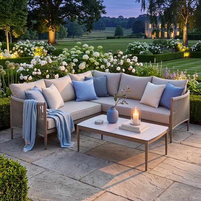 Havana Rope Weave Small Corner Sofa Set with Rectangular Coffee Table - Ceramic Glass