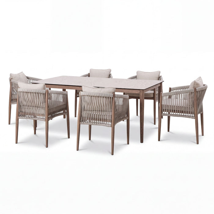 Havana Rope Weave 6 Rectangular Dining Set - Ceramic Glass