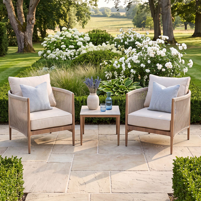 Havana Rope Weave Lounge Set with Square Side Table - Ceramic Glass