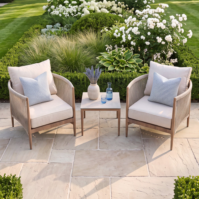 Havana Rope Weave Lounge Set with Square Side Table - Ceramic Glass