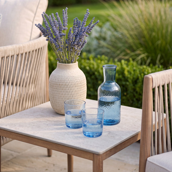 Havana Rope Weave Lounge Set with Square Side Table - Ceramic Glass