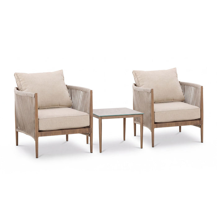 Havana Rope Weave Lounge Set with Square Side Table - Ceramic Glass
