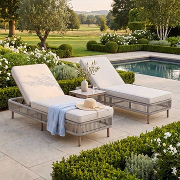 Havana Rope Weave Sunlounger Set with Square Side Table - Ceramic Glass