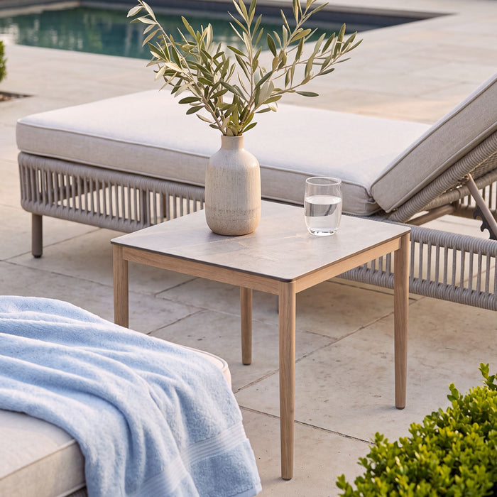Havana Rope Weave Sunlounger Set with Square Side Table - Ceramic Glass