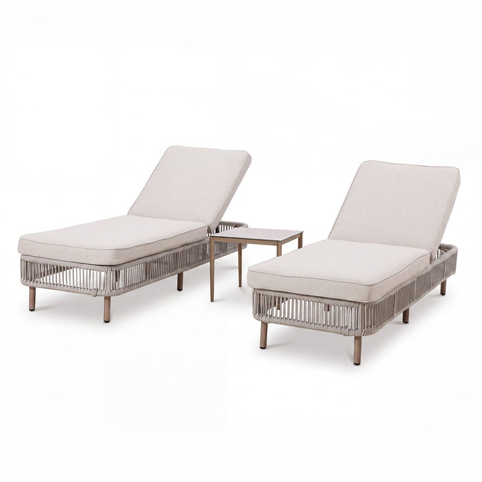 Havana Rope Weave Sunlounger Set with Square Side Table - Ceramic Glass