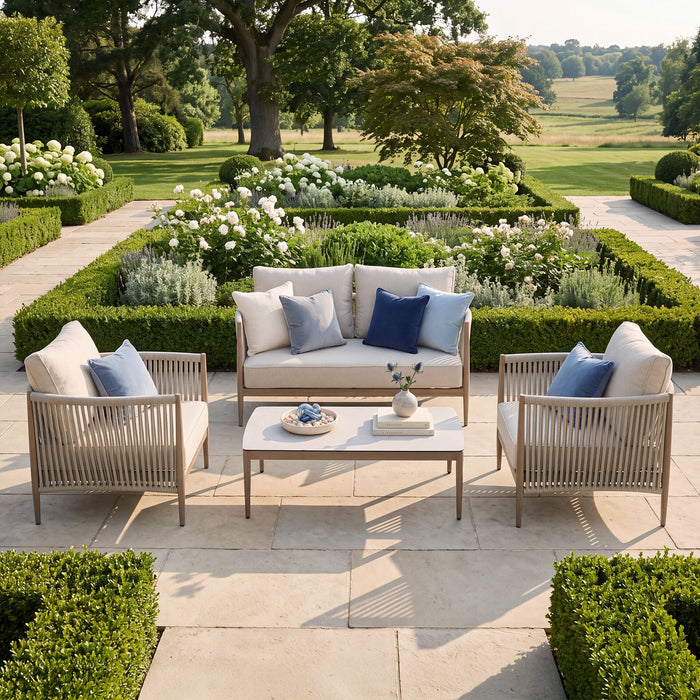 Havana Rope Weave 2 Seat Sofa Set with Rectangular Coffee Table - Ceramic Glass
