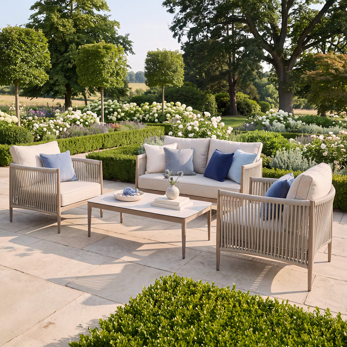 Havana Rope Weave 2 Seat Sofa Set with Rectangular Coffee Table - Ceramic Glass
